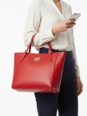 Badgley Mischka Large Tote Vegan Leather Red/Gold NWT